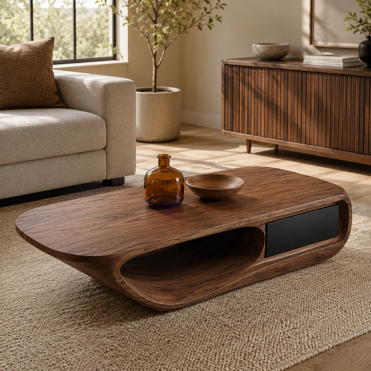 Celaro Curved Live Edge Solid Wood Coffee Table For Living Room