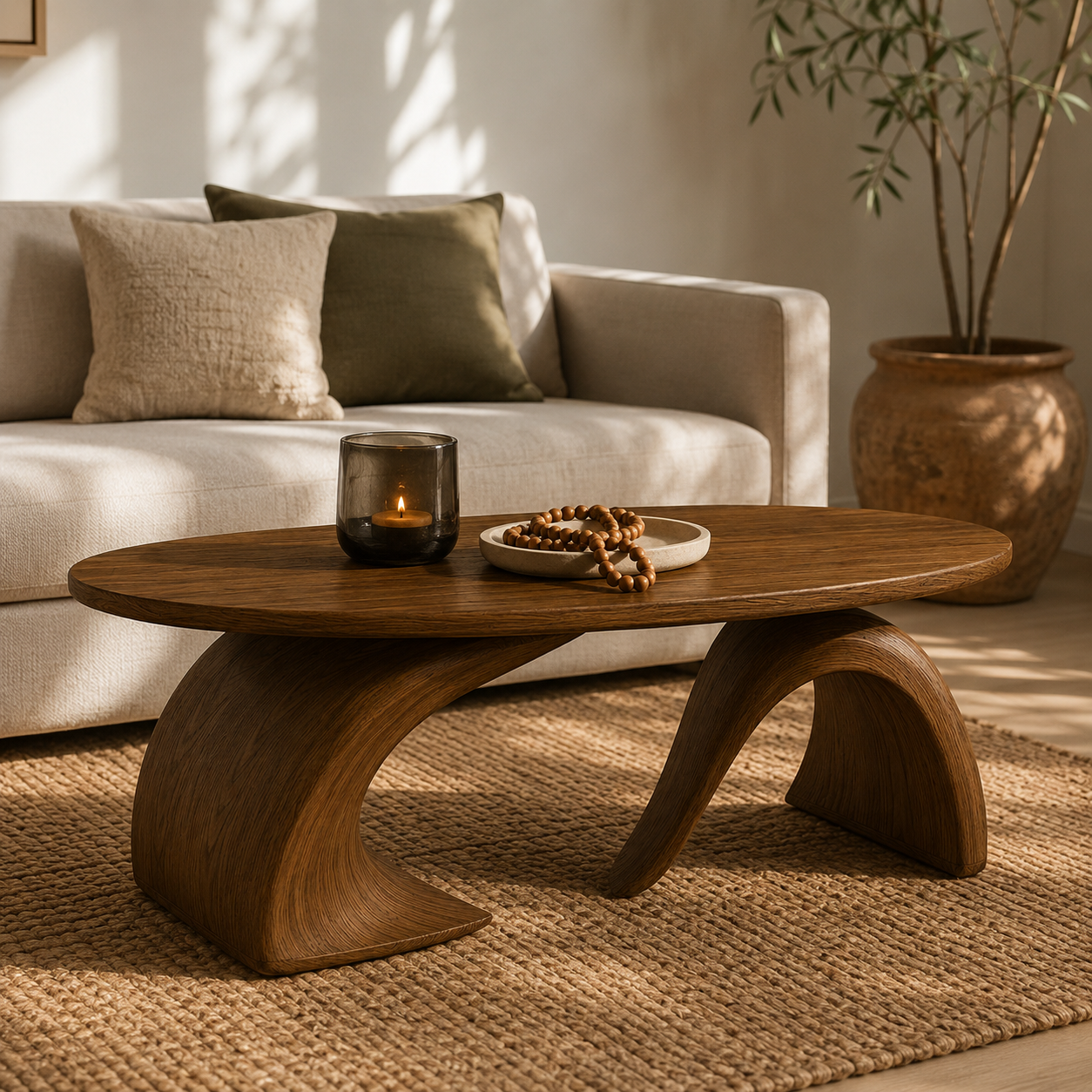 Orvado Organic Solid Wood Coffee Table With Shelf For Living Room