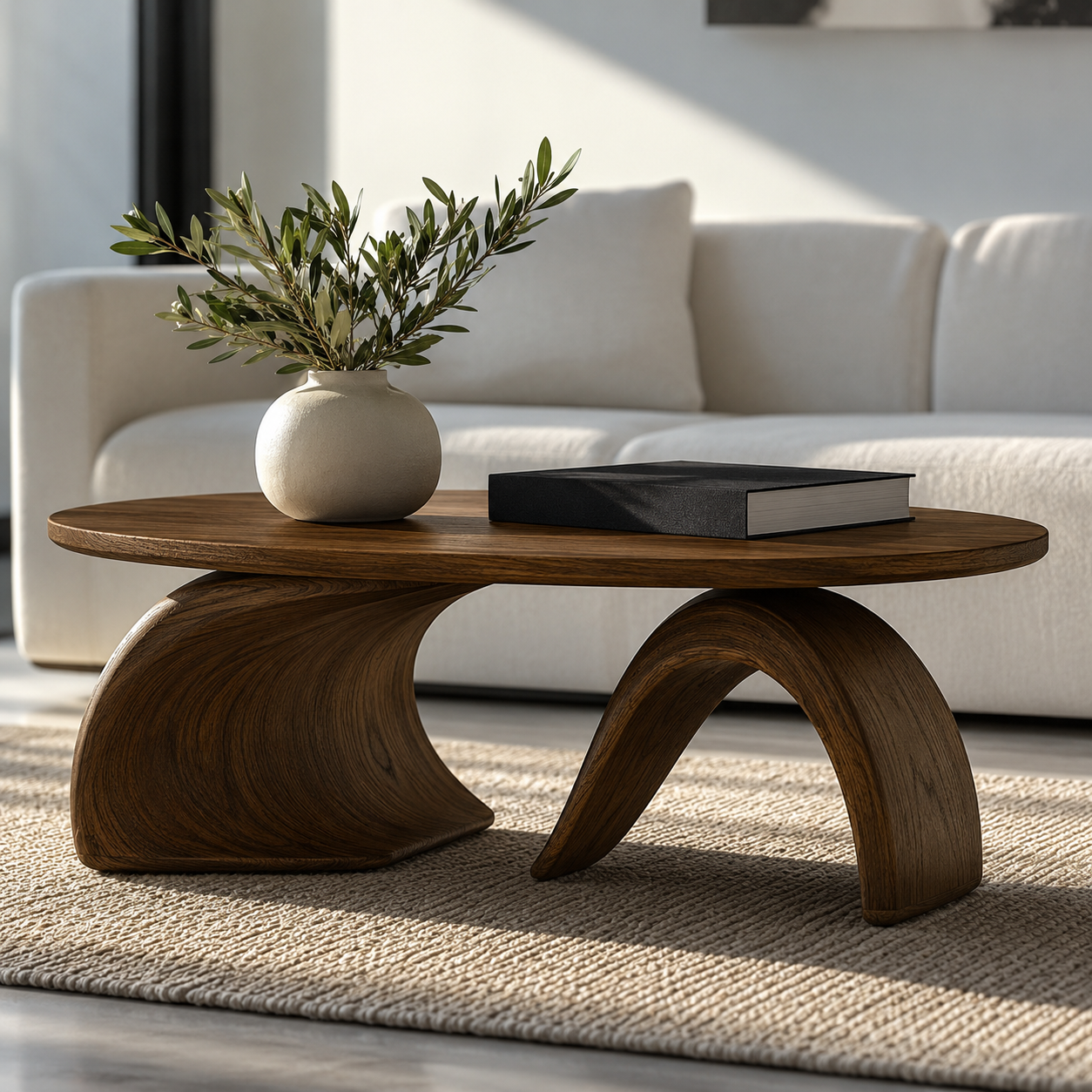 Orvado Organic Solid Wood Coffee Table With Shelf For Living Room