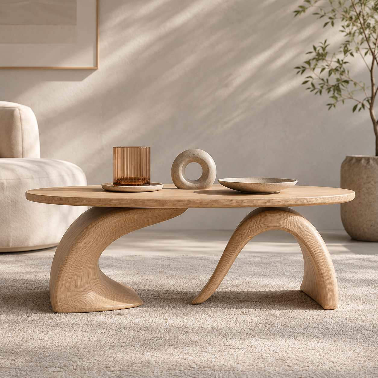 Orvado Organic Solid Wood Coffee Table With Shelf For Living Room