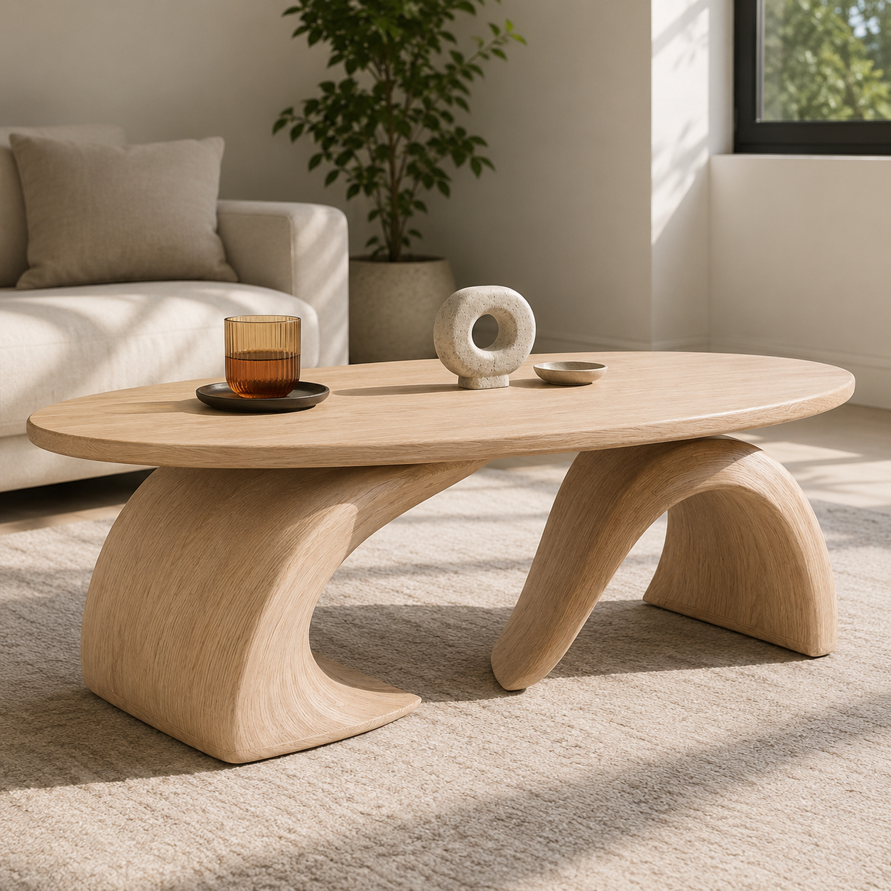 Orvado Organic Solid Wood Coffee Table With Shelf For Living Room