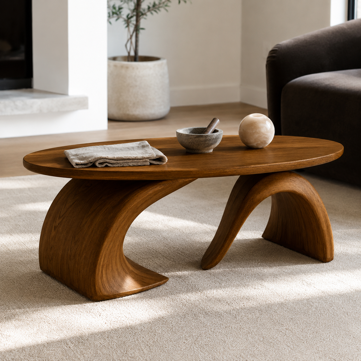 Orvado Organic Solid Wood Coffee Table With Shelf For Living Room
