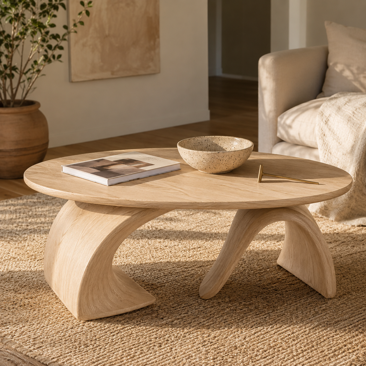 Orvado Organic Solid Wood Coffee Table With Shelf For Living Room