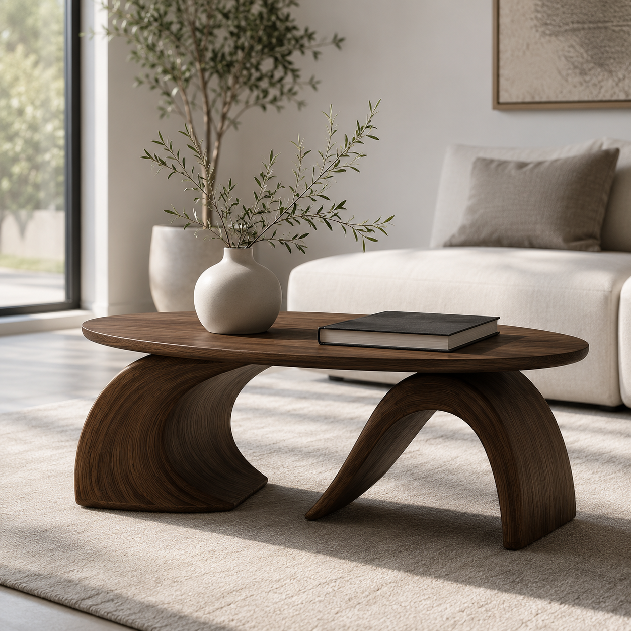 Orvado Organic Solid Wood Coffee Table With Shelf For Living Room