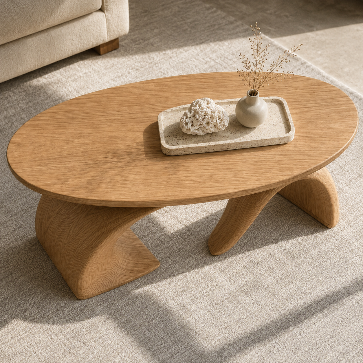 Orvado Organic Solid Wood Coffee Table With Shelf For Living Room
