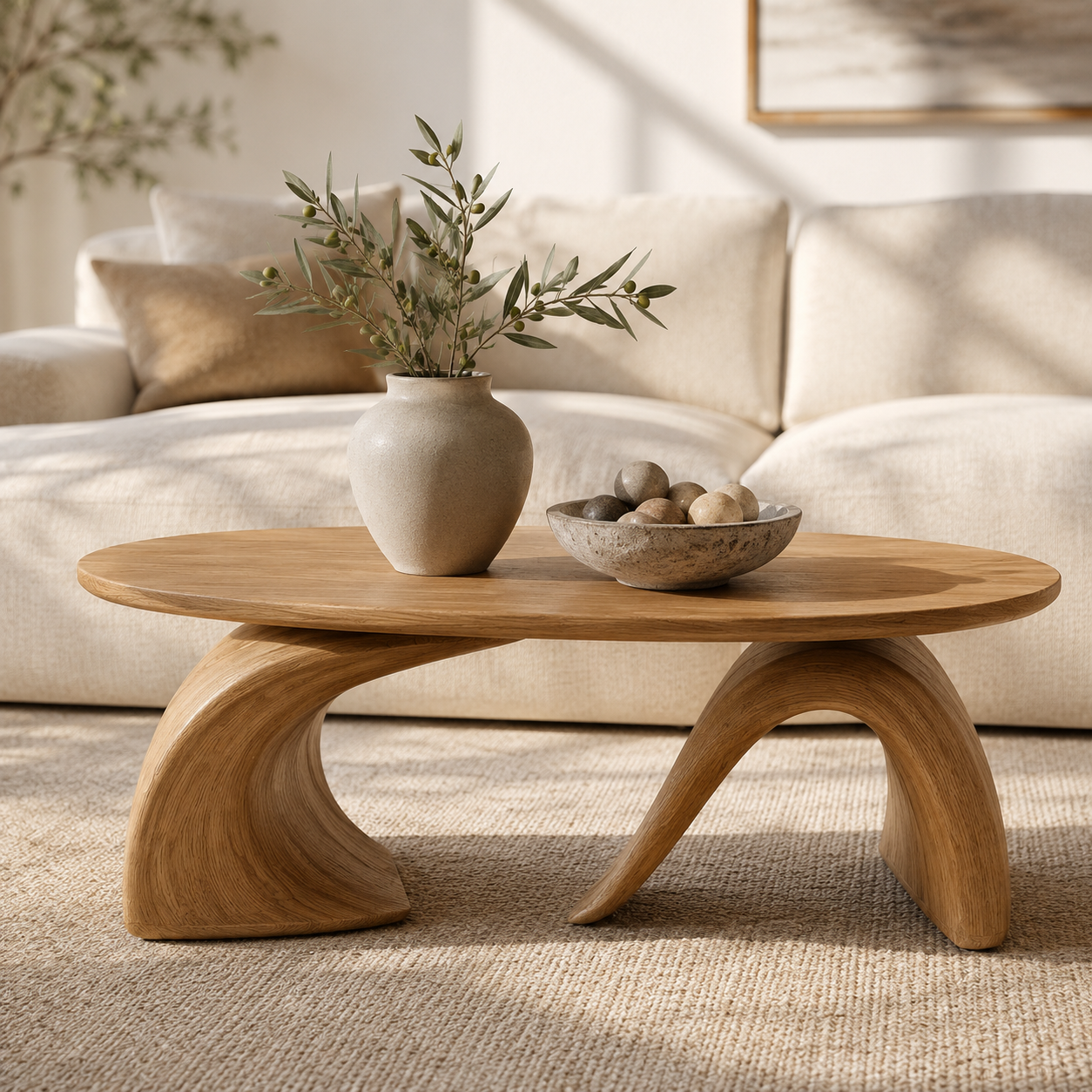 Orvado Organic Solid Wood Coffee Table With Shelf For Living Room