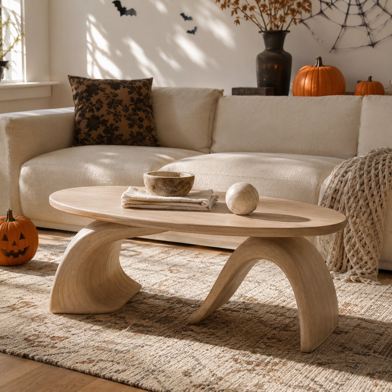 Orvado Organic Solid Wood Coffee Table With Shelf For Living Room