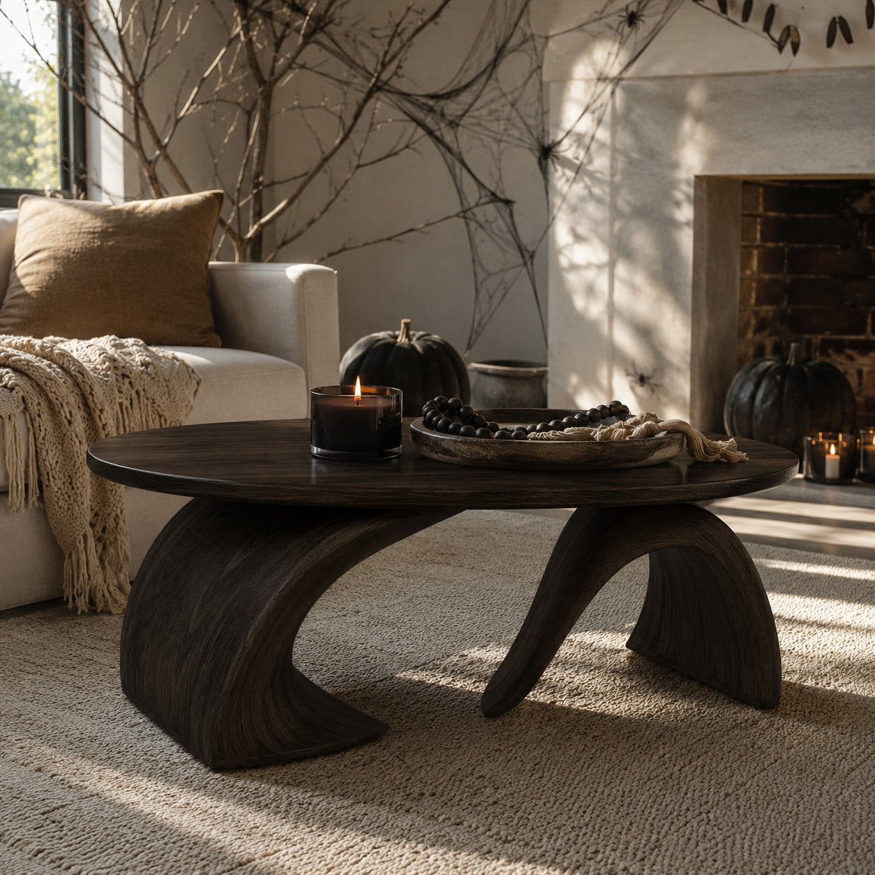 Orvado Organic Solid Wood Coffee Table With Shelf For Living Room