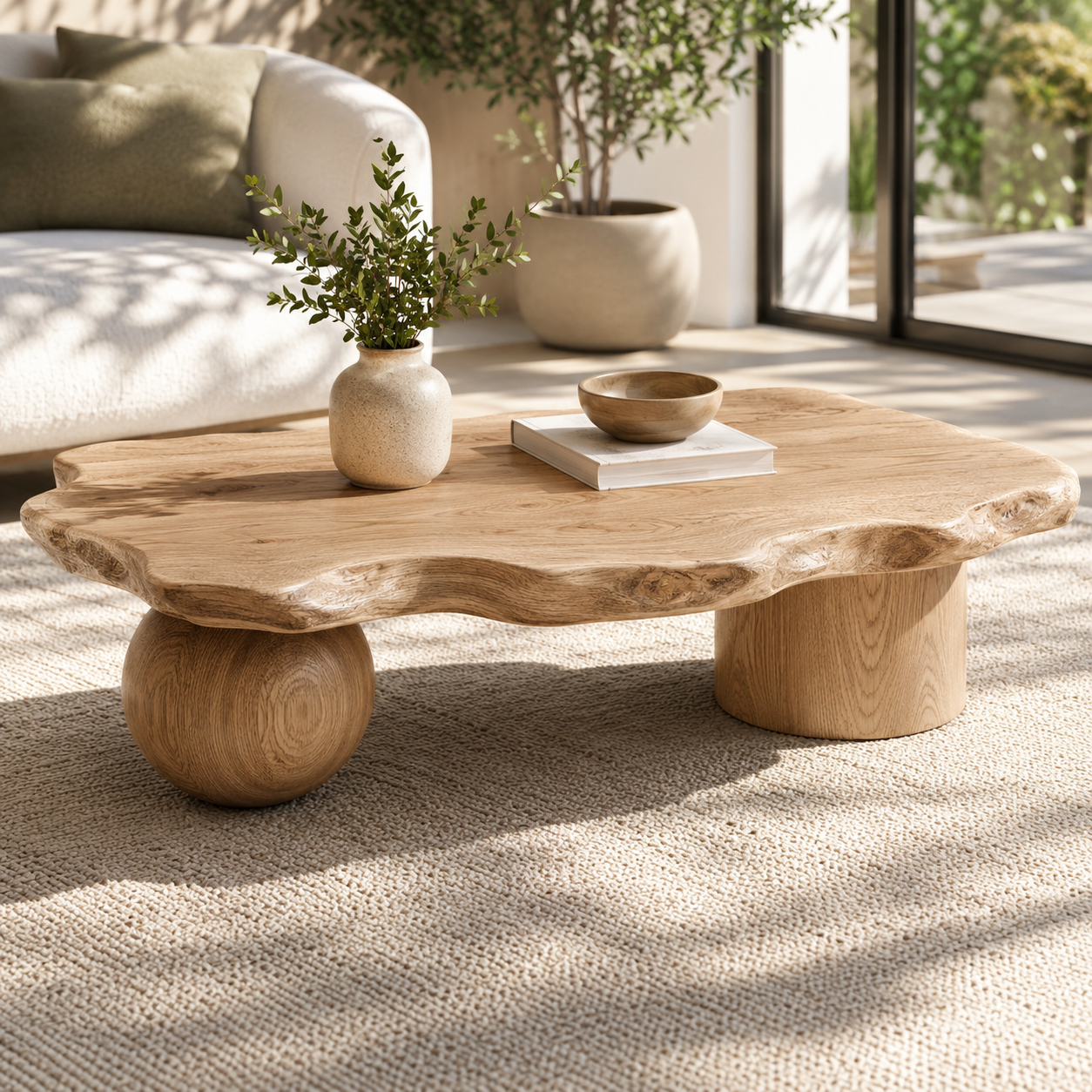 Rovian Twin-Form Base Solid Wood Coffee Table For Living Room