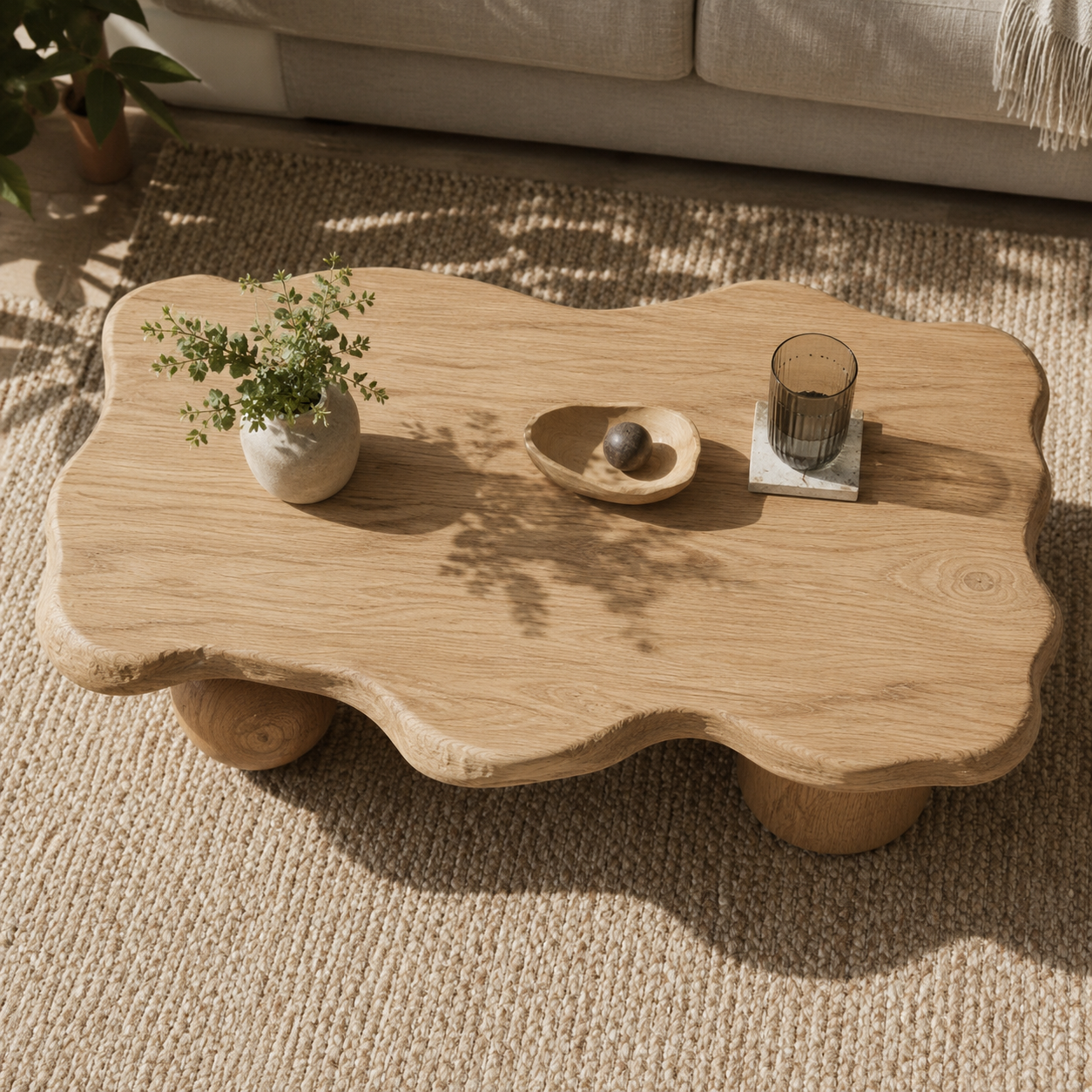 Rovian Twin-Form Base Solid Wood Coffee Table For Living Room