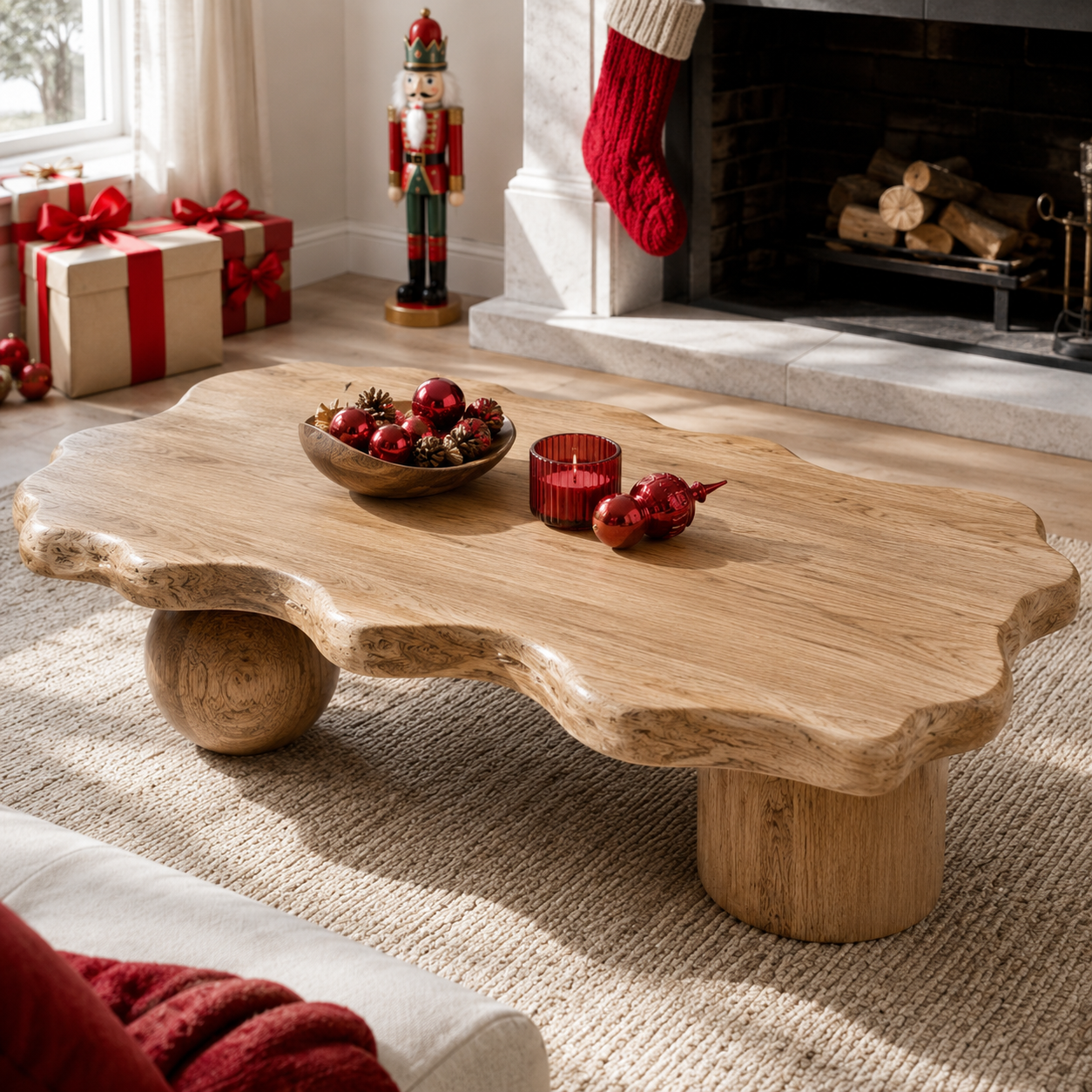 Rovian Twin-Form Base Solid Wood Coffee Table For Living Room