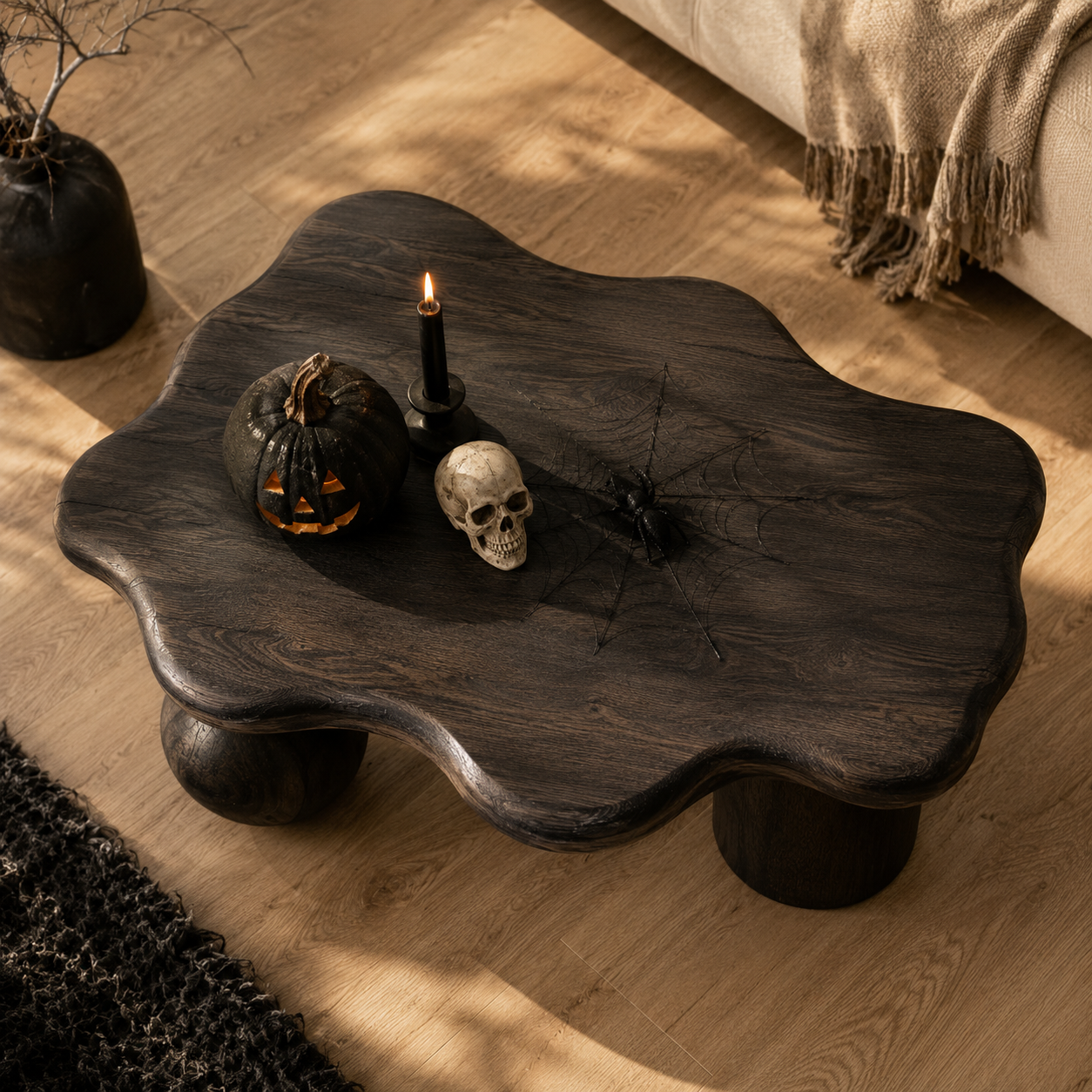 Rovian Twin-Form Base Solid Wood Coffee Table For Living Room
