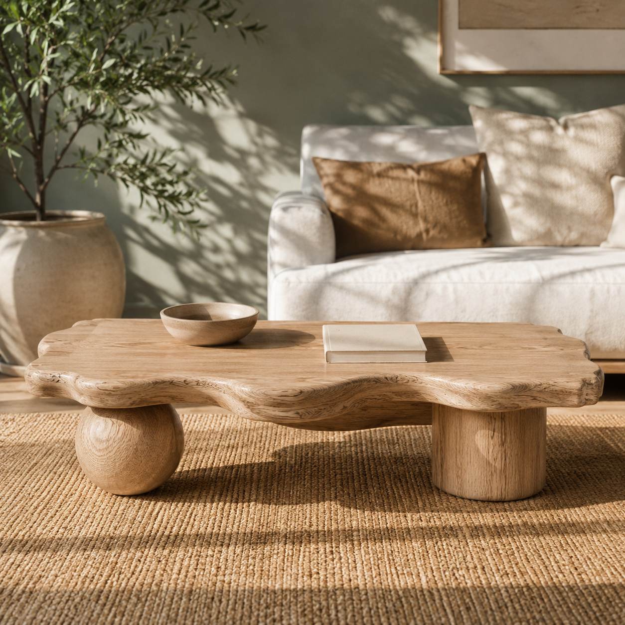 Rovian Twin-Form Base Solid Wood Coffee Table For Living Room