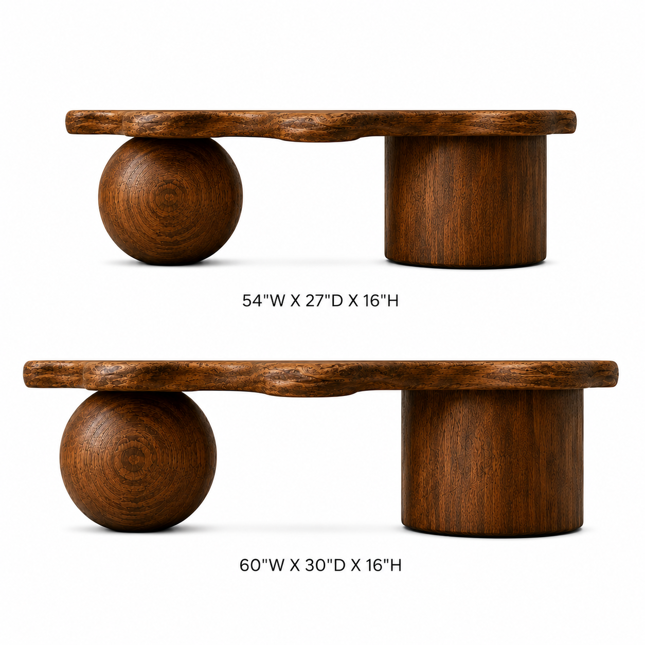 Rovian Twin-Form Base Solid Wood Coffee Table For Living Room
