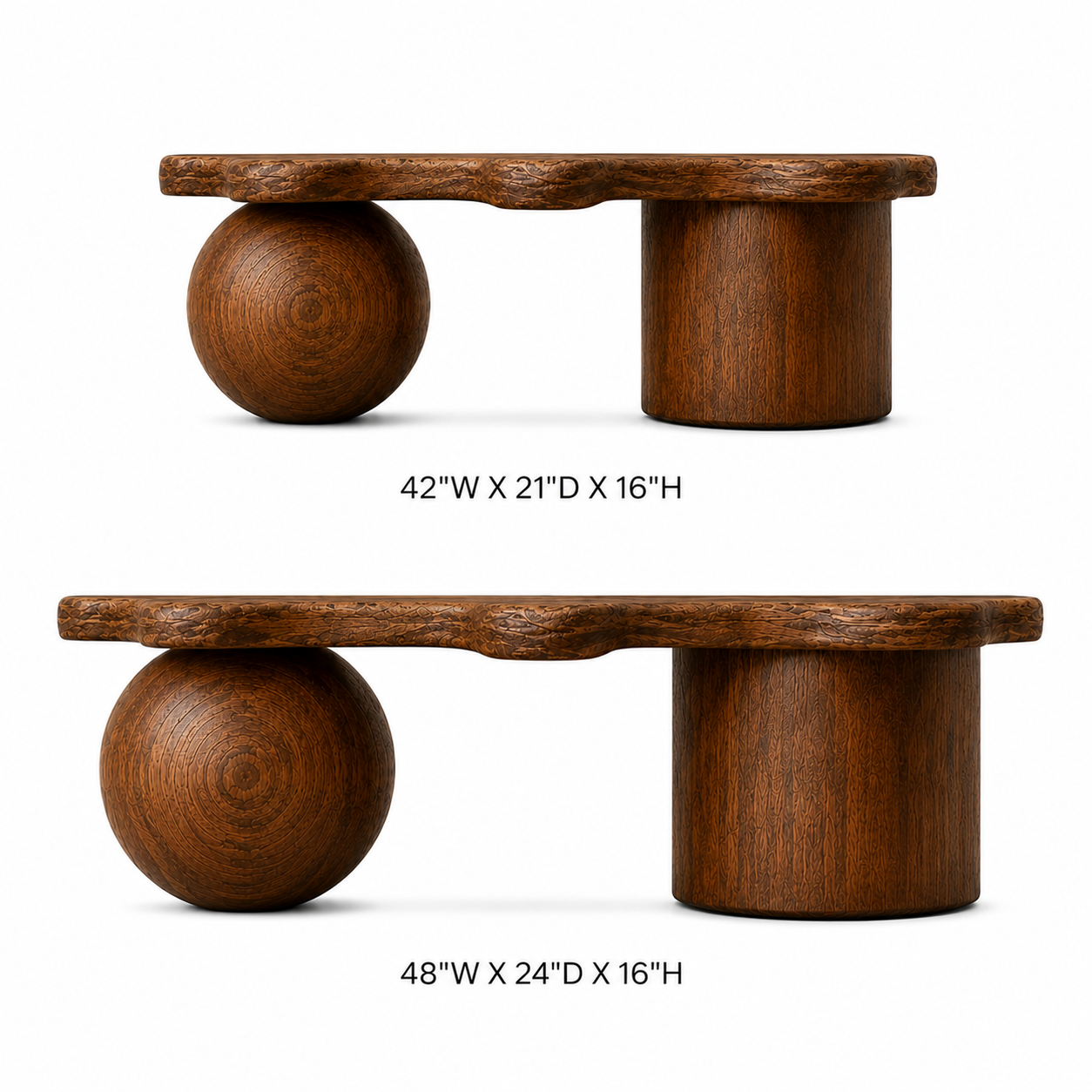 Rovian Twin-Form Base Solid Wood Coffee Table For Living Room