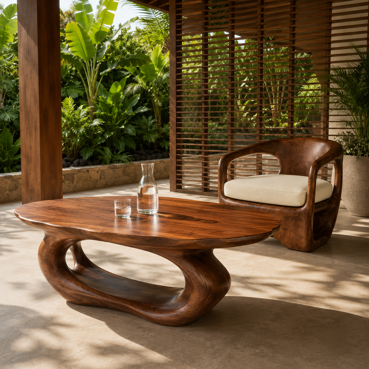 Terrano Organic Edge Solid Wood Coffee Table For Living Room