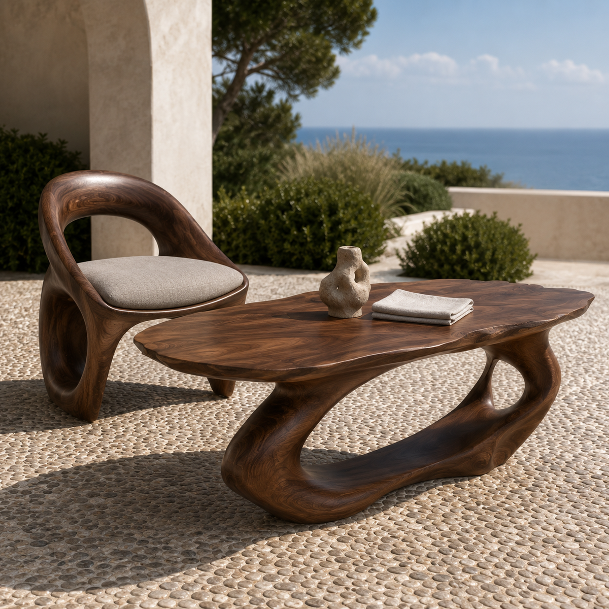 Terrano Organic Edge Solid Wood Coffee Table For Living Room
