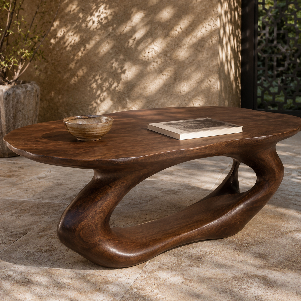 Terrano Organic Edge Solid Wood Coffee Table For Living Room
