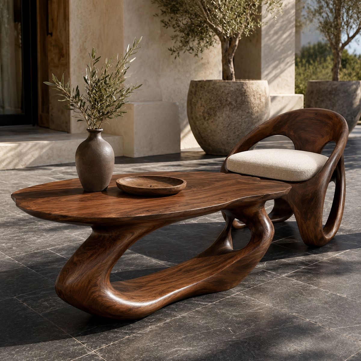 Terrano Organic Edge Solid Wood Coffee Table For Living Room
