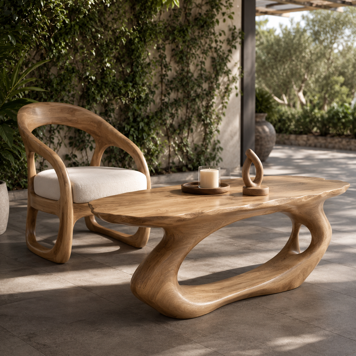 Terrano Organic Edge Solid Wood Coffee Table For Living Room