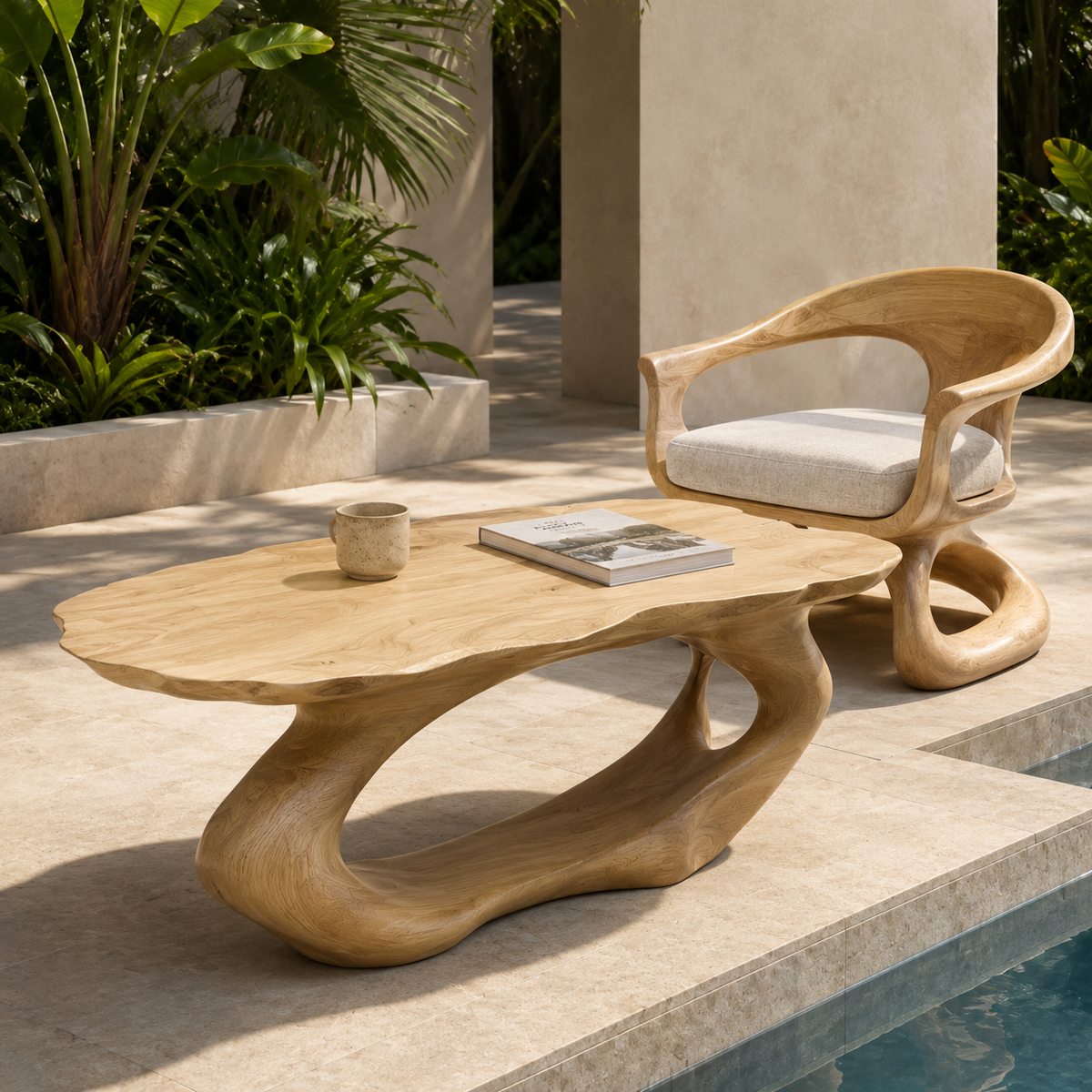 Terrano Organic Edge Solid Wood Coffee Table For Living Room