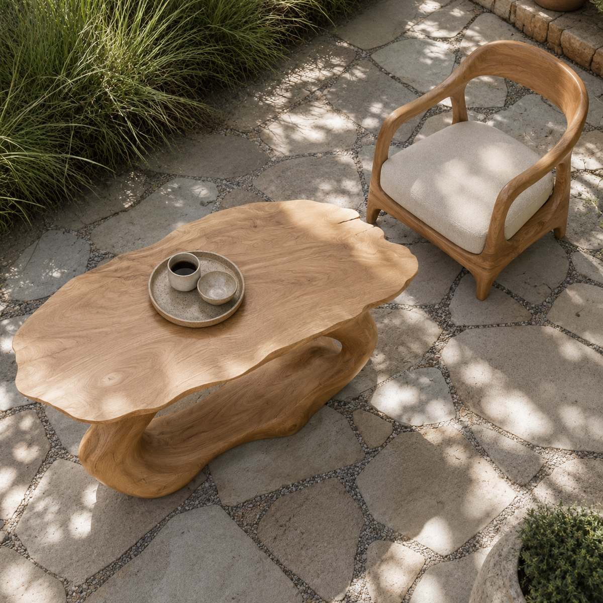 Terrano Organic Edge Solid Wood Coffee Table For Living Room