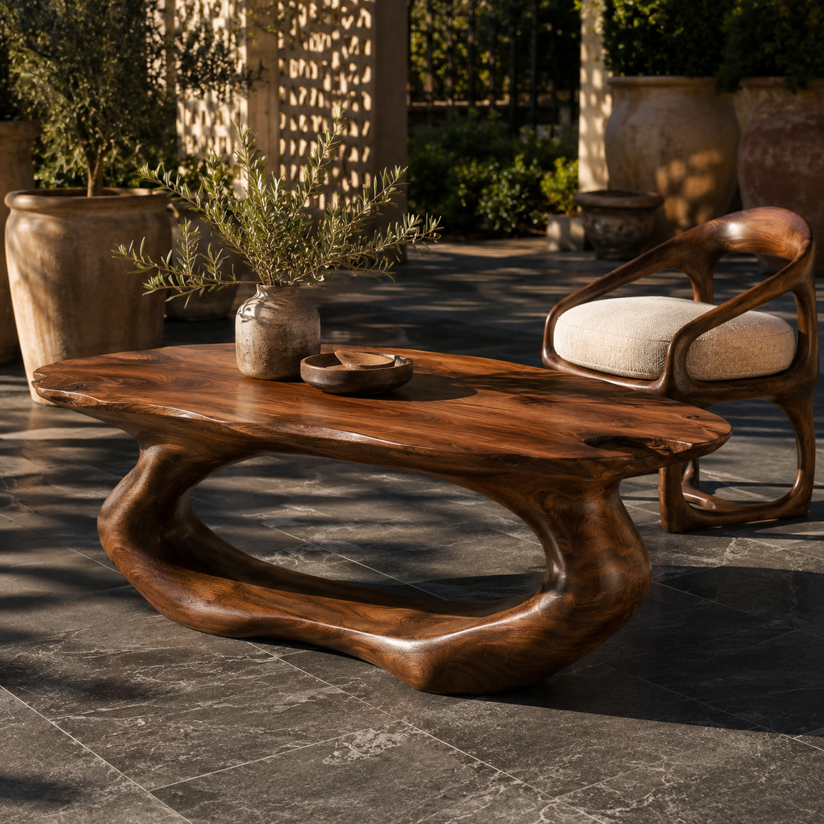 Terrano Organic Edge Solid Wood Coffee Table For Living Room