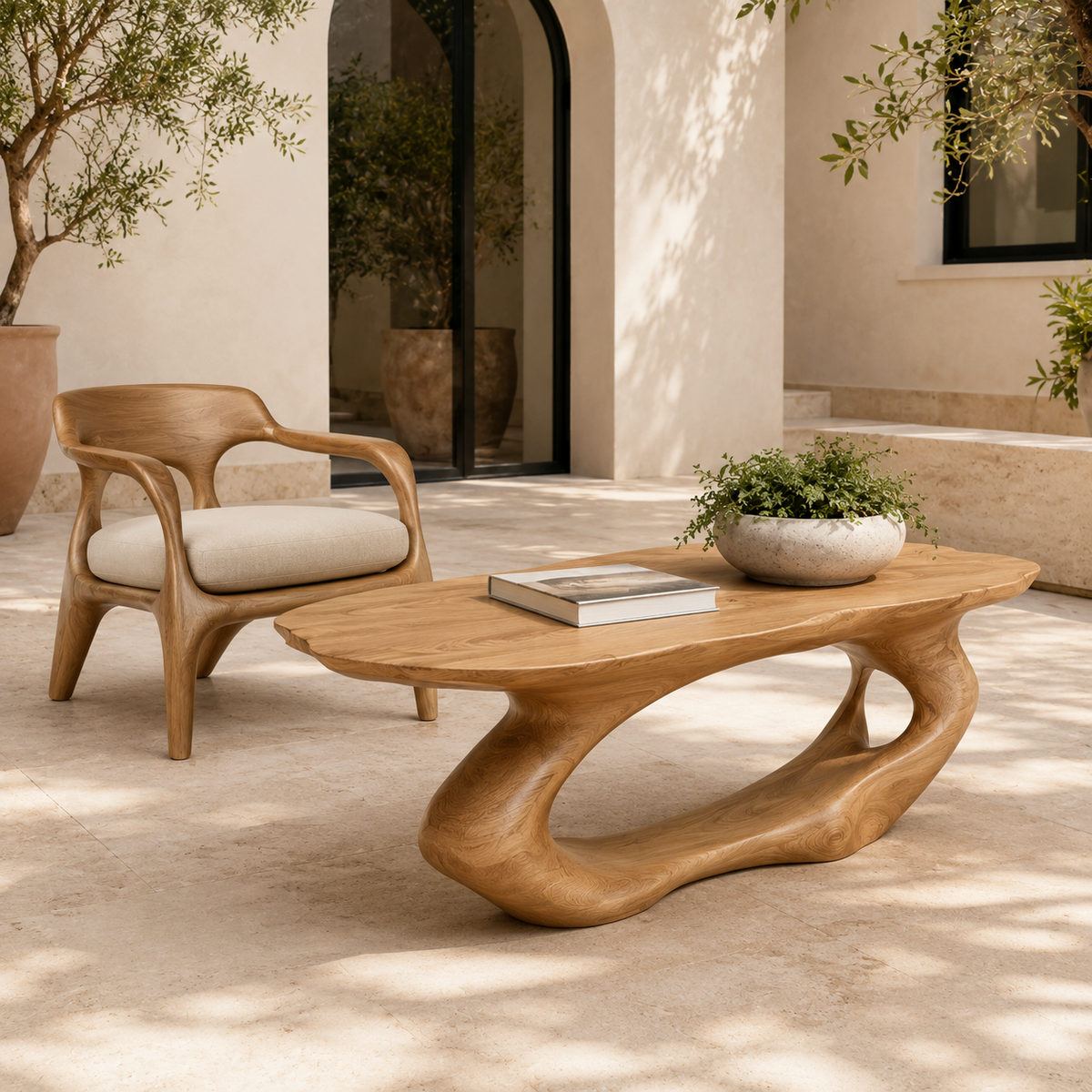 Terrano Organic Edge Solid Wood Coffee Table For Living Room