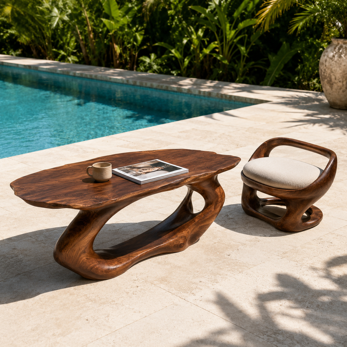 Terrano Organic Edge Solid Wood Coffee Table For Living Room