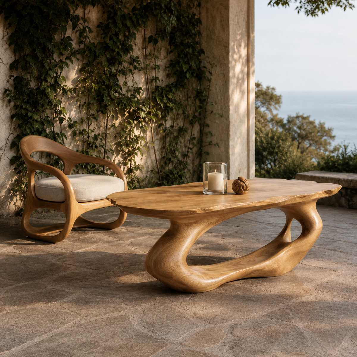 Terrano Organic Edge Solid Wood Coffee Table For Living Room