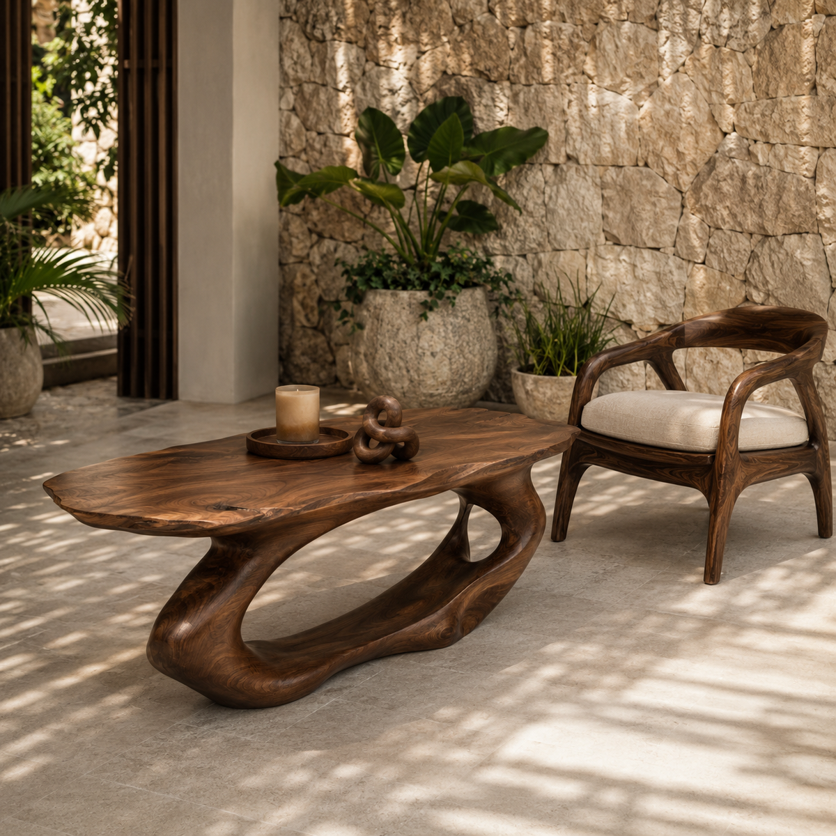 Terrano Organic Edge Solid Wood Coffee Table For Living Room