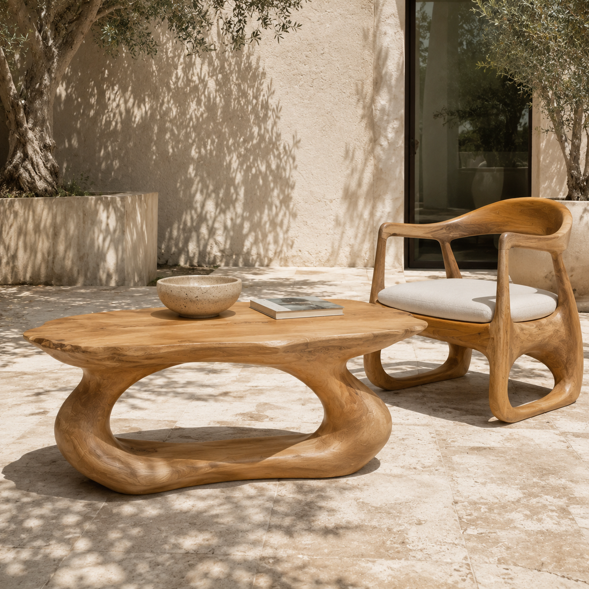 Terrano Organic Edge Solid Wood Coffee Table For Living Room