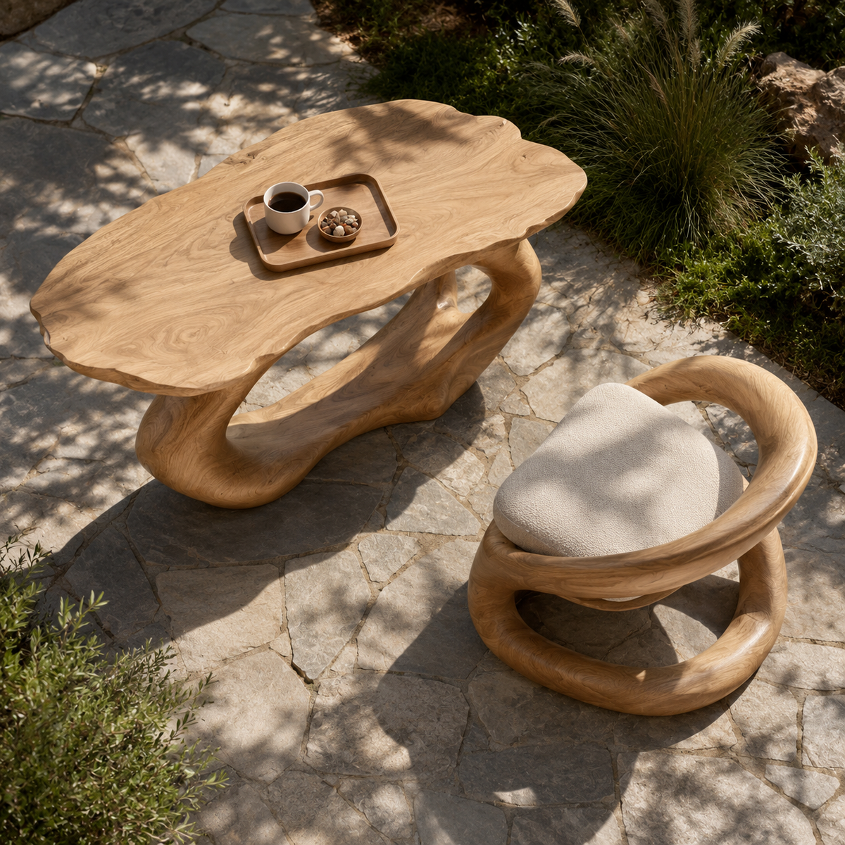Terrano Organic Edge Solid Wood Coffee Table For Living Room