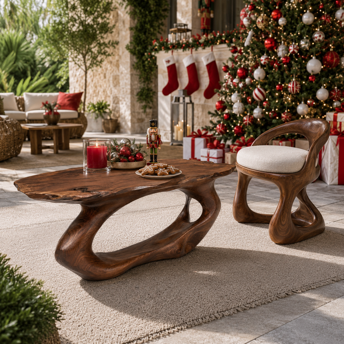 Terrano Organic Edge Solid Wood Coffee Table For Living Room
