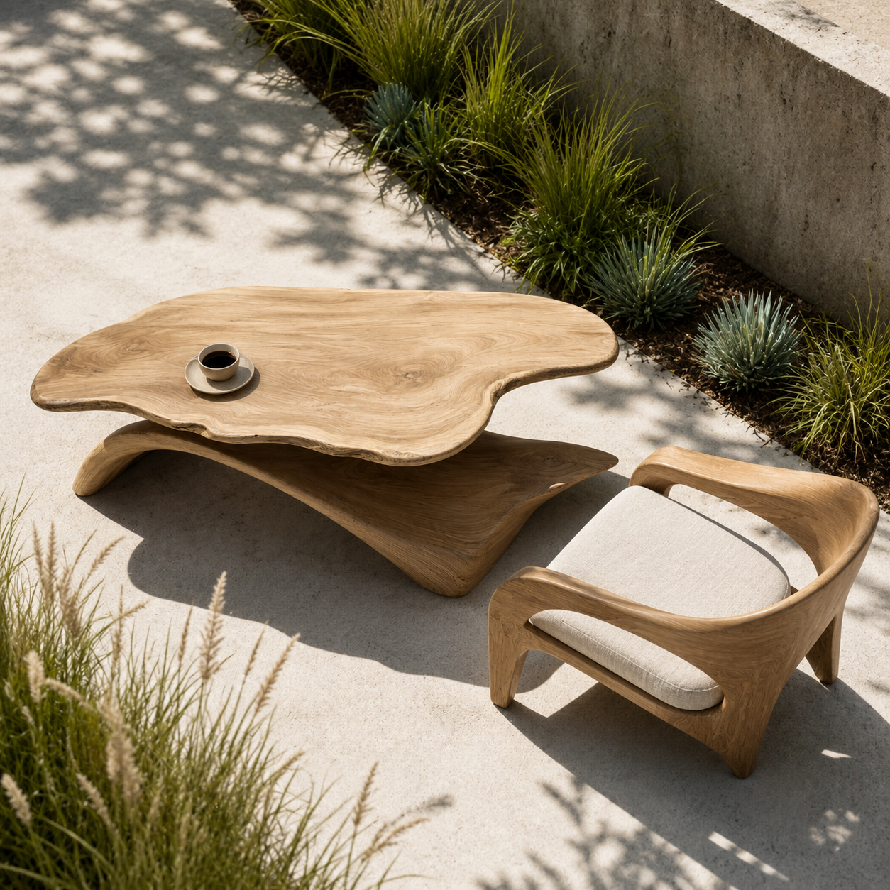 Zavien Sculptural Loop Solid Wood Coffee Table For Living Room