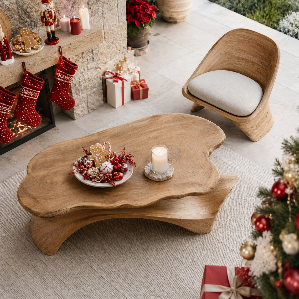 Zavien Sculptural Loop Solid Wood Coffee Table For Living Room