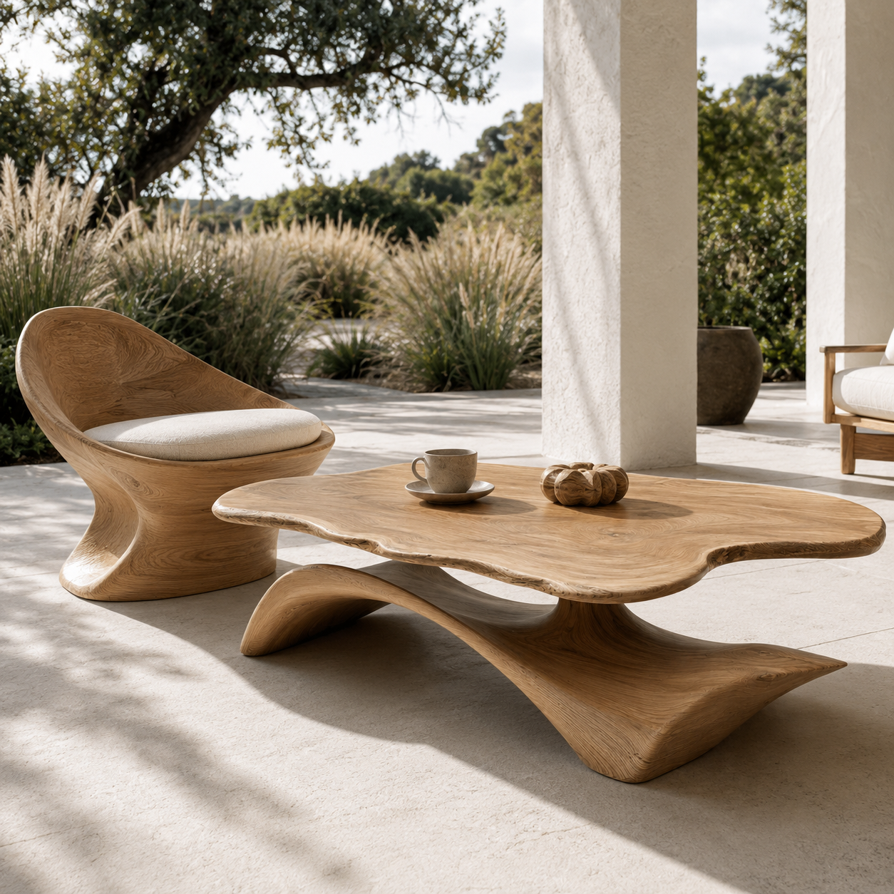 Zavien Sculptural Loop Solid Wood Coffee Table For Living Room