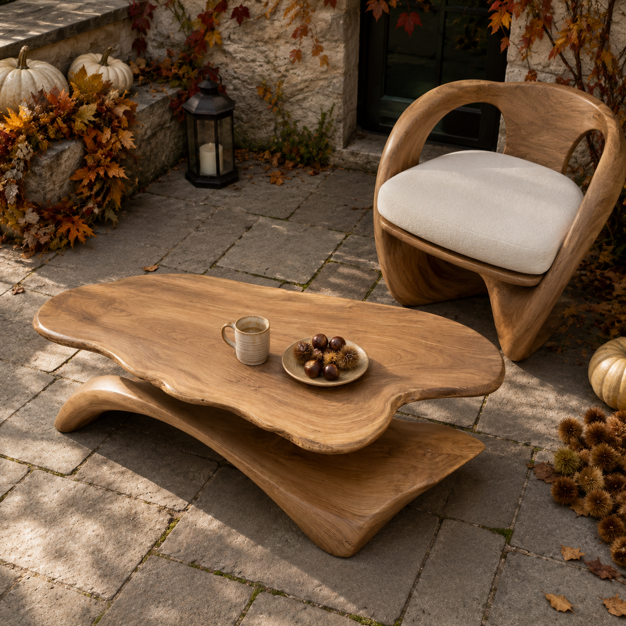 Zavien Sculptural Loop Solid Wood Coffee Table For Living Room