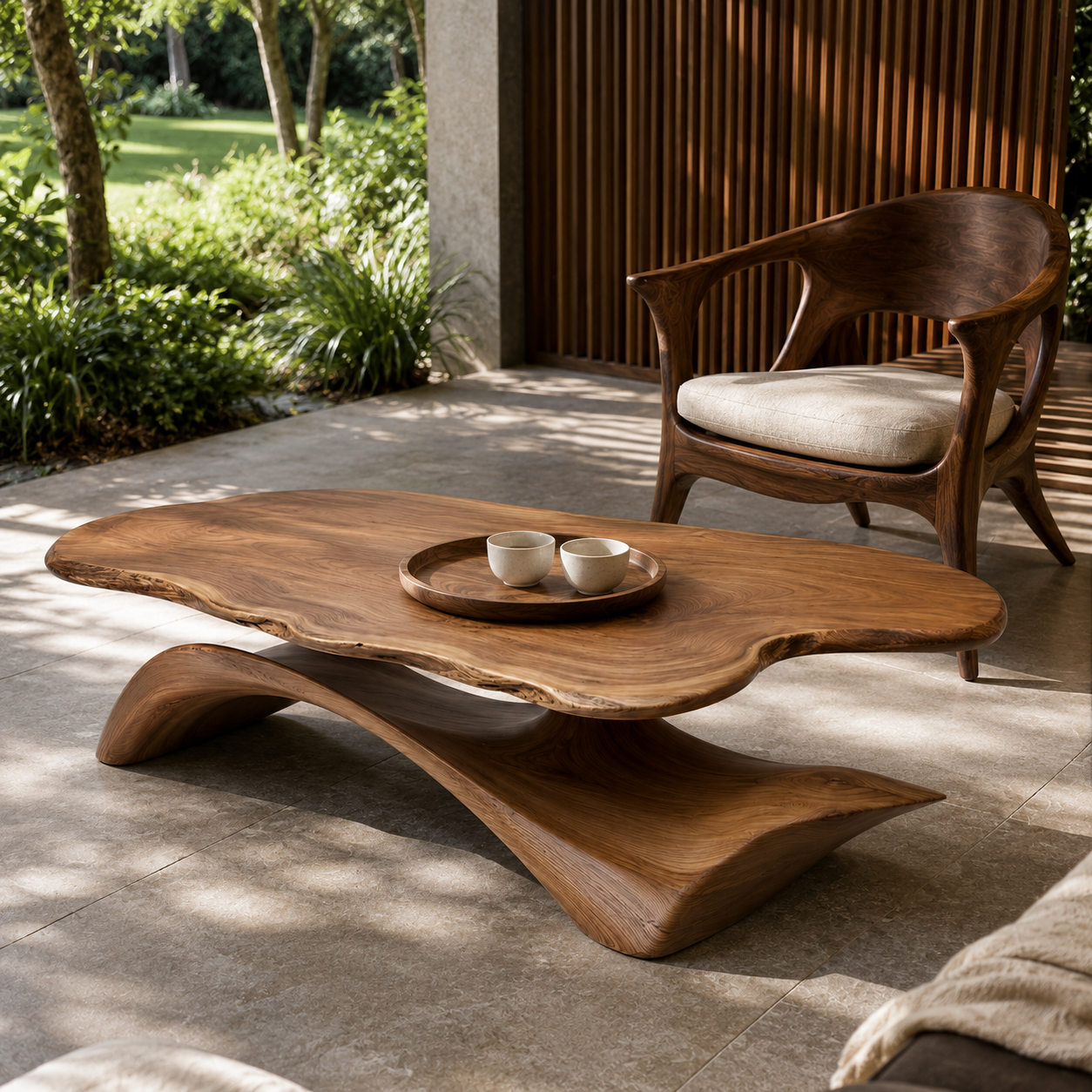 Zavien Sculptural Loop Solid Wood Coffee Table For Living Room