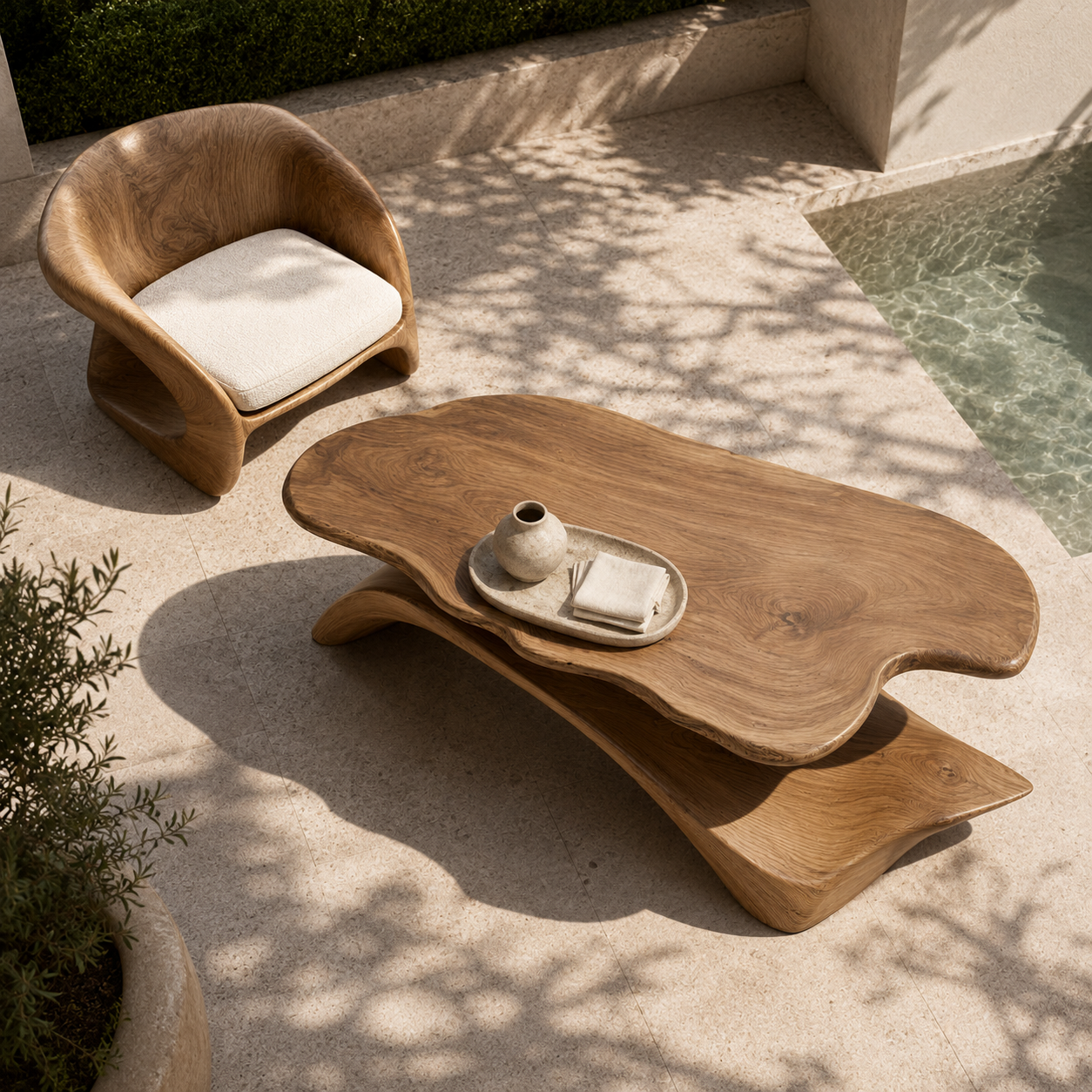 Zavien Sculptural Loop Solid Wood Coffee Table For Living Room