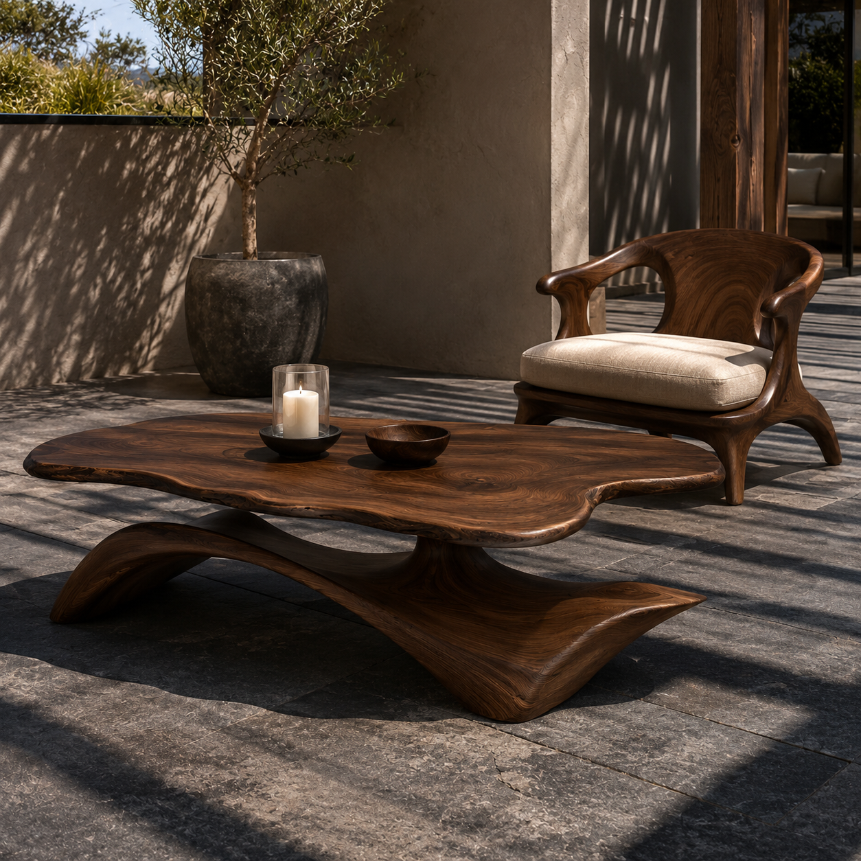 Zavien Sculptural Loop Solid Wood Coffee Table For Living Room