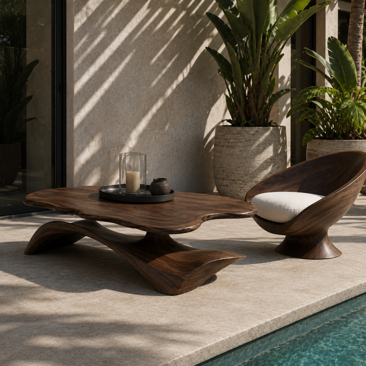 Zavien Sculptural Loop Solid Wood Coffee Table For Living Room