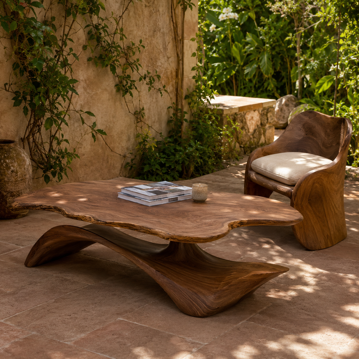 Zavien Sculptural Loop Solid Wood Coffee Table For Living Room