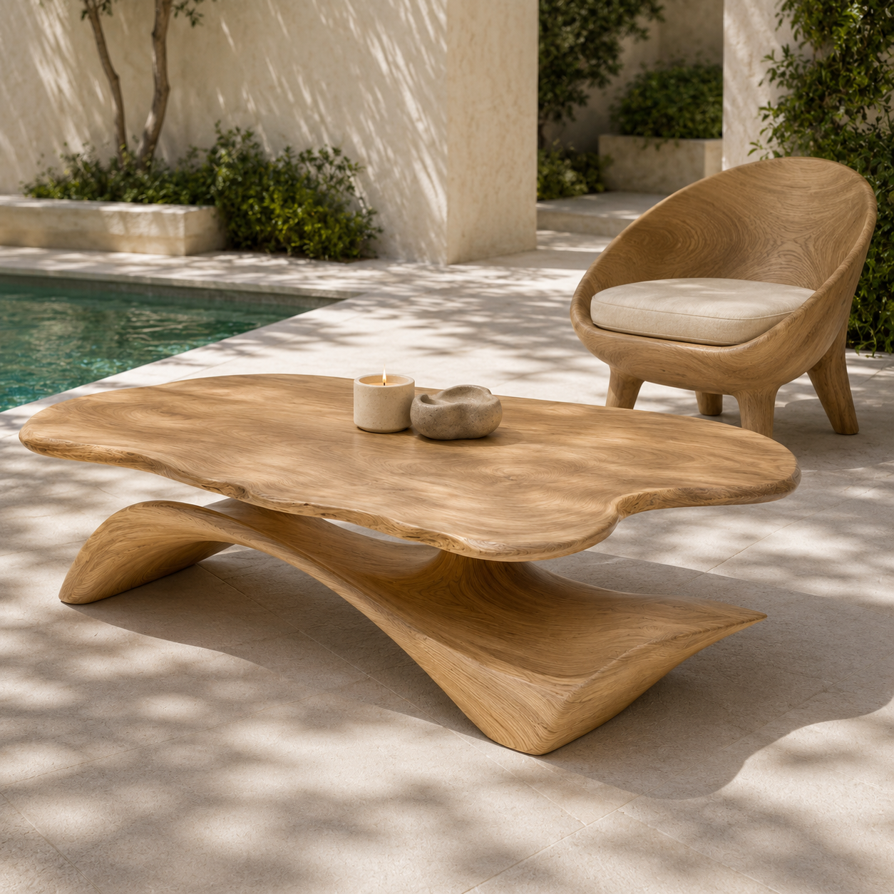 Zavien Sculptural Loop Solid Wood Coffee Table For Living Room