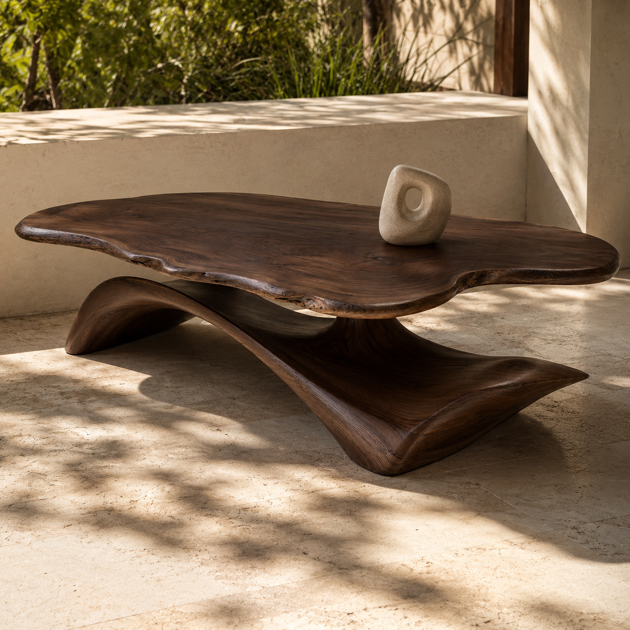 Zavien Sculptural Loop Solid Wood Coffee Table For Living Room