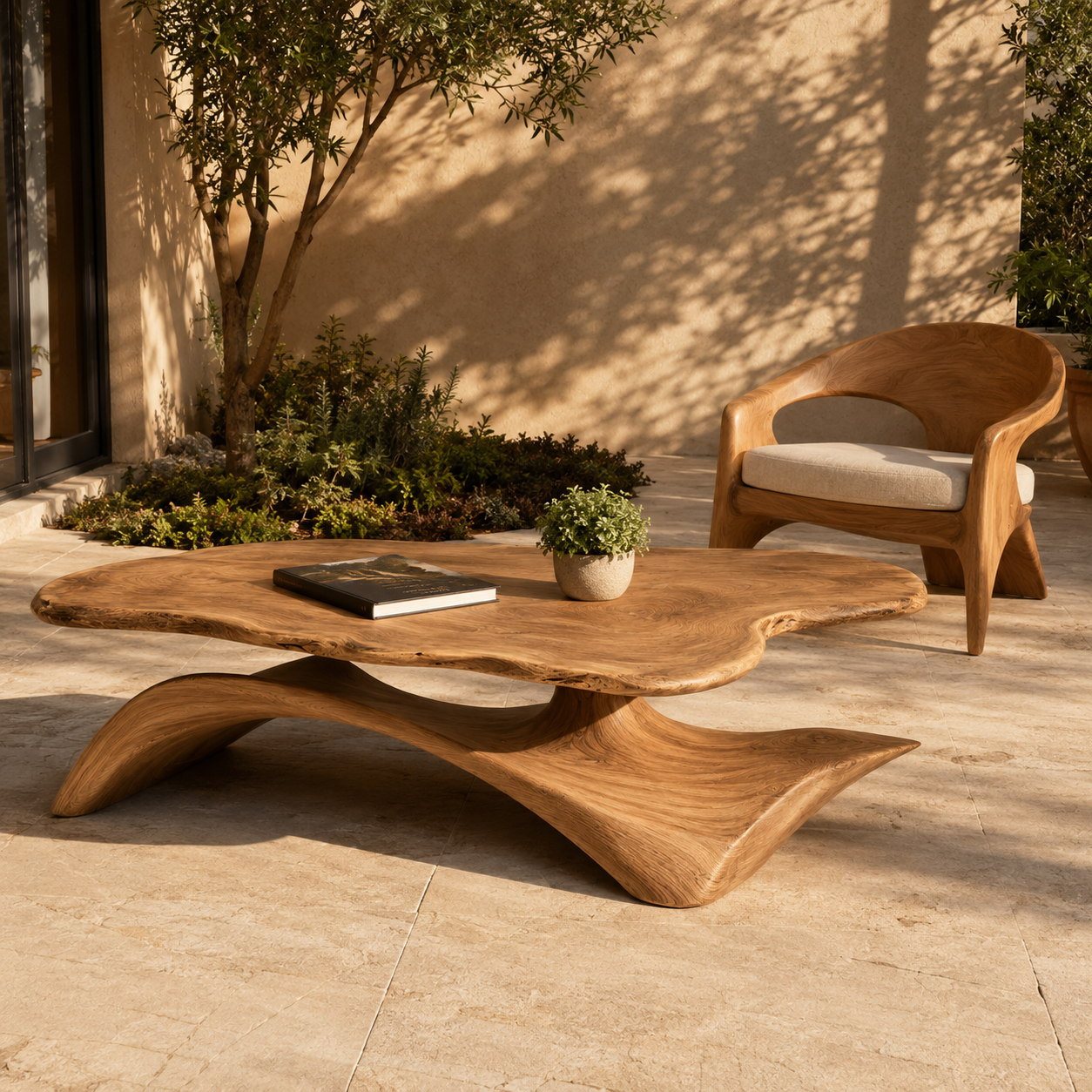 Zavien Sculptural Loop Solid Wood Coffee Table For Living Room
