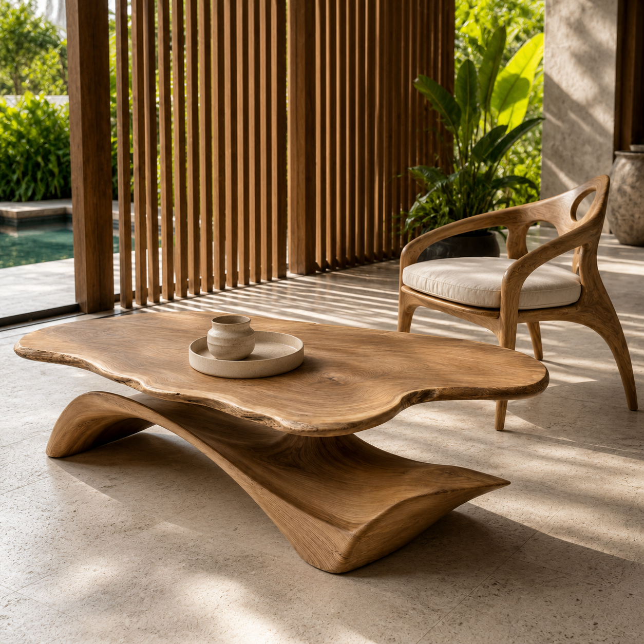 Zavien Sculptural Loop Solid Wood Coffee Table For Living Room