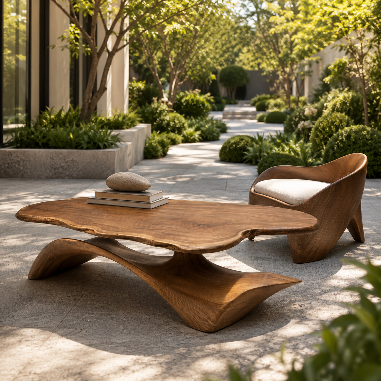Zavien Sculptural Loop Solid Wood Coffee Table For Living Room