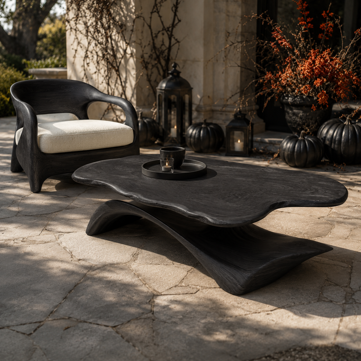 Zavien Sculptural Loop Solid Wood Coffee Table For Living Room