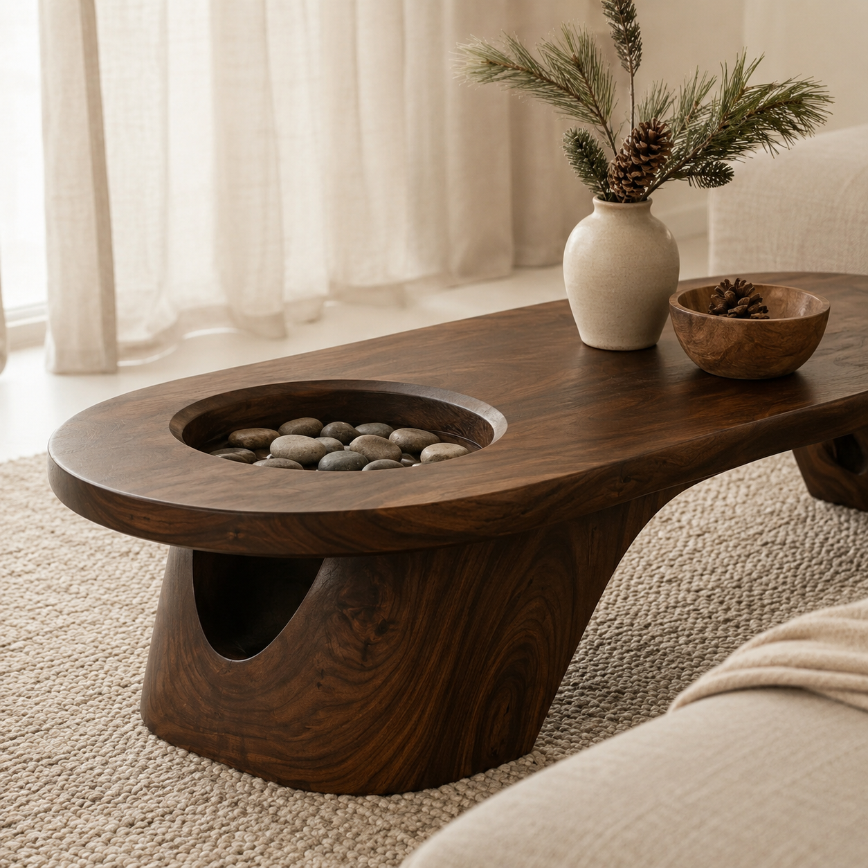 Tharon Sunken Basin Solid Wood Coffee Table For Living Room